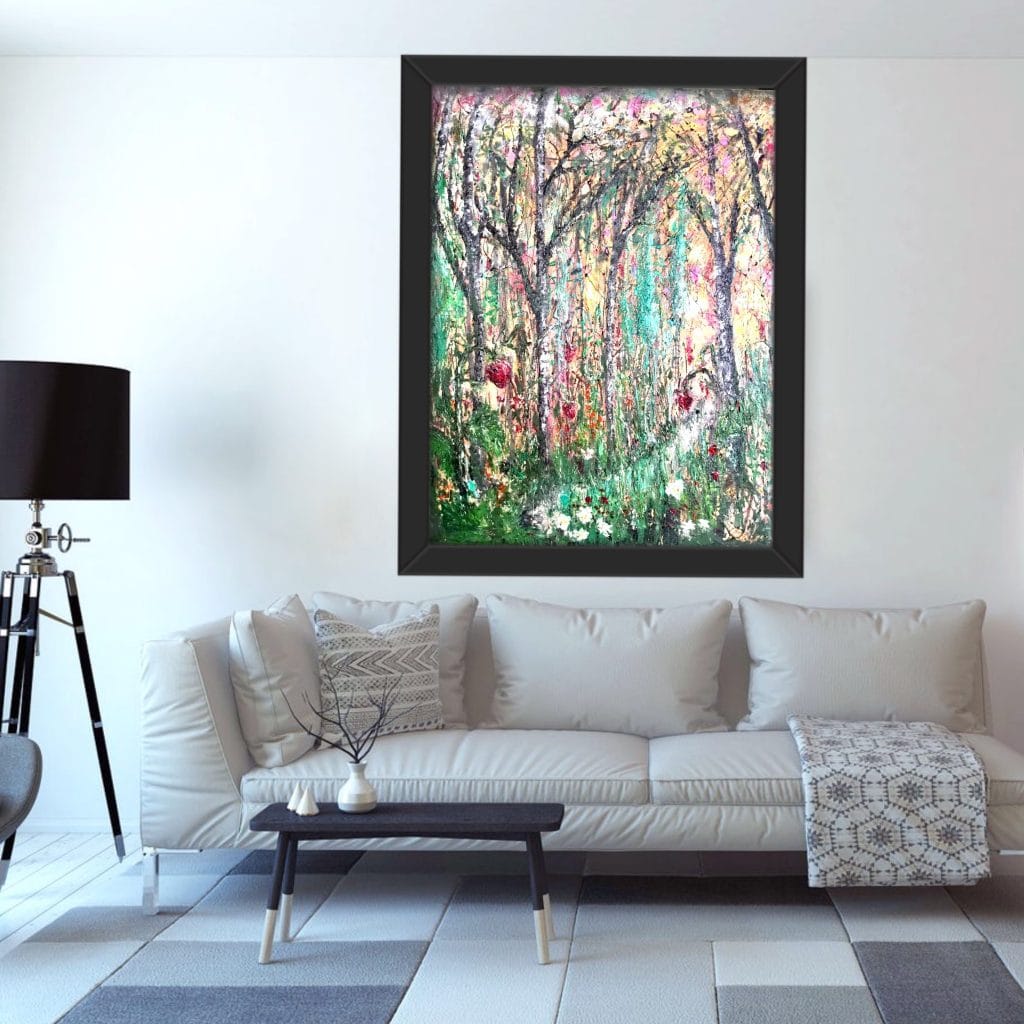 Mysterious strawberry forest,original oil painting,buy art,buy a painting