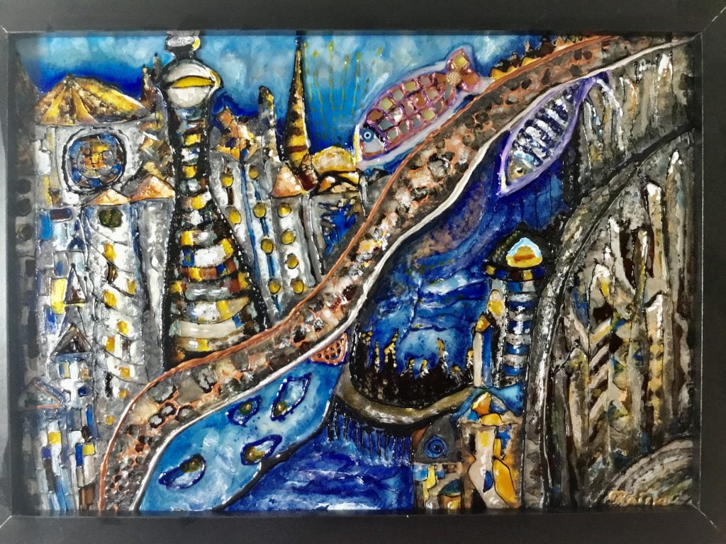 Unknown town,stained glass painting,buy a painting