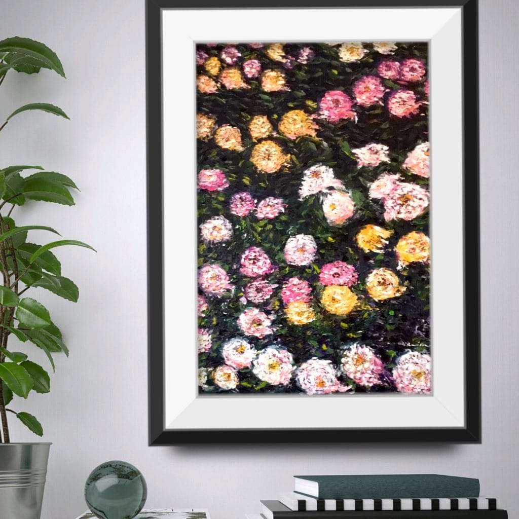 Chrysanthemum flower bed,original oil painting impasto style,monet ,buy art