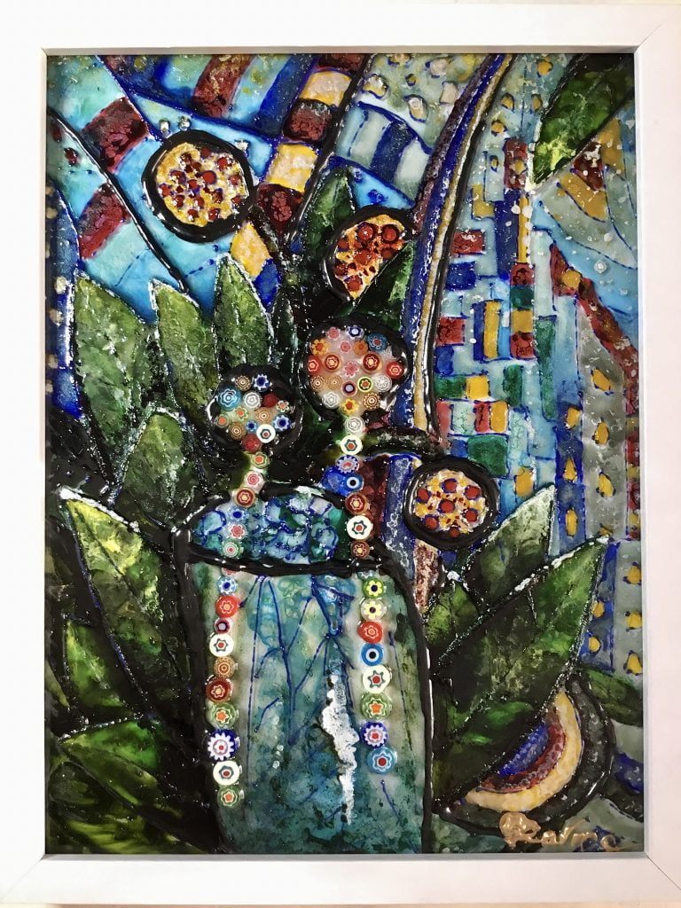 Glass art fantasy flower with mosaic decoration,stained glass