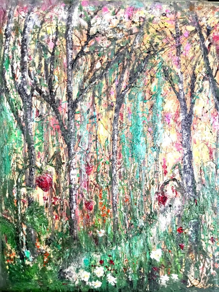 Mysterious strawberry forest,original oil painting,buy art,buy a painting