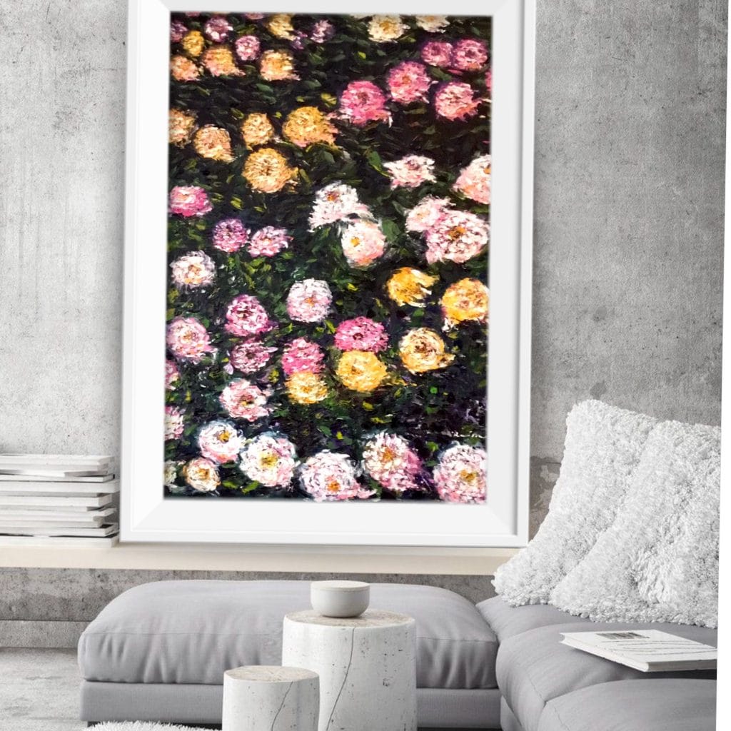 Chrysanthemum flower bed,original oil painting impasto style,monet ,buy art