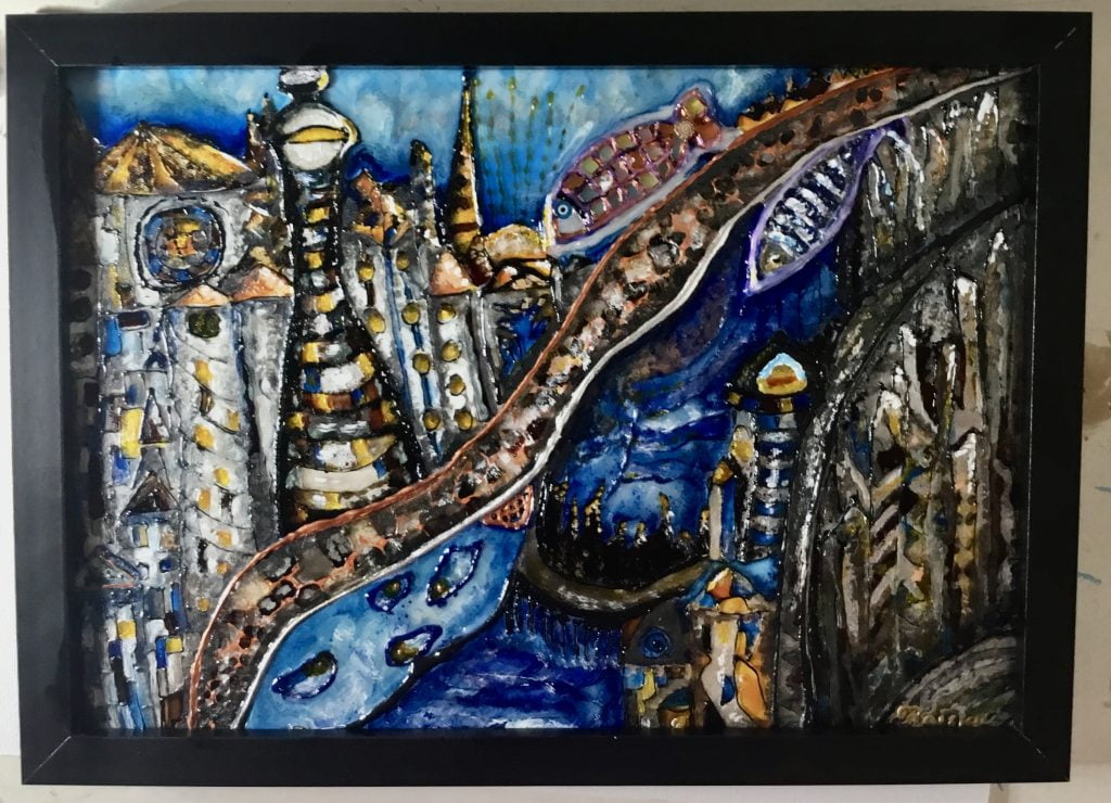 Unknown town,stained glass painting,buy a painting