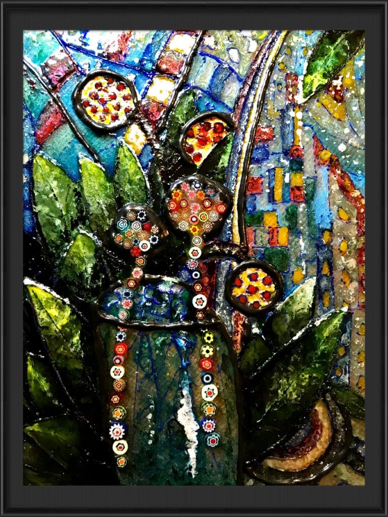 Glass art fantasy flower with mosaic decoration,stained glass