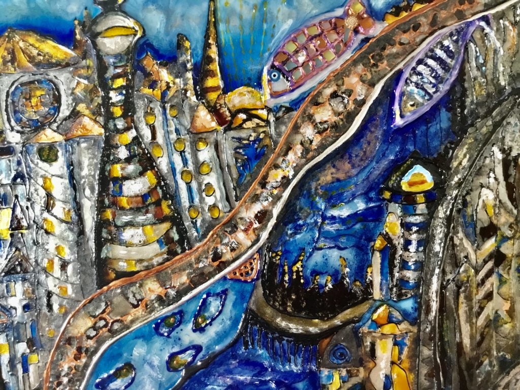 Unknown town,stained glass painting,buy a painting