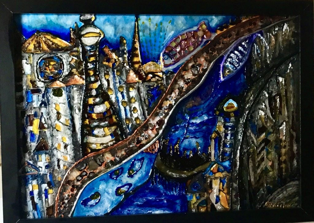Unknown town,stained glass painting,buy a painting