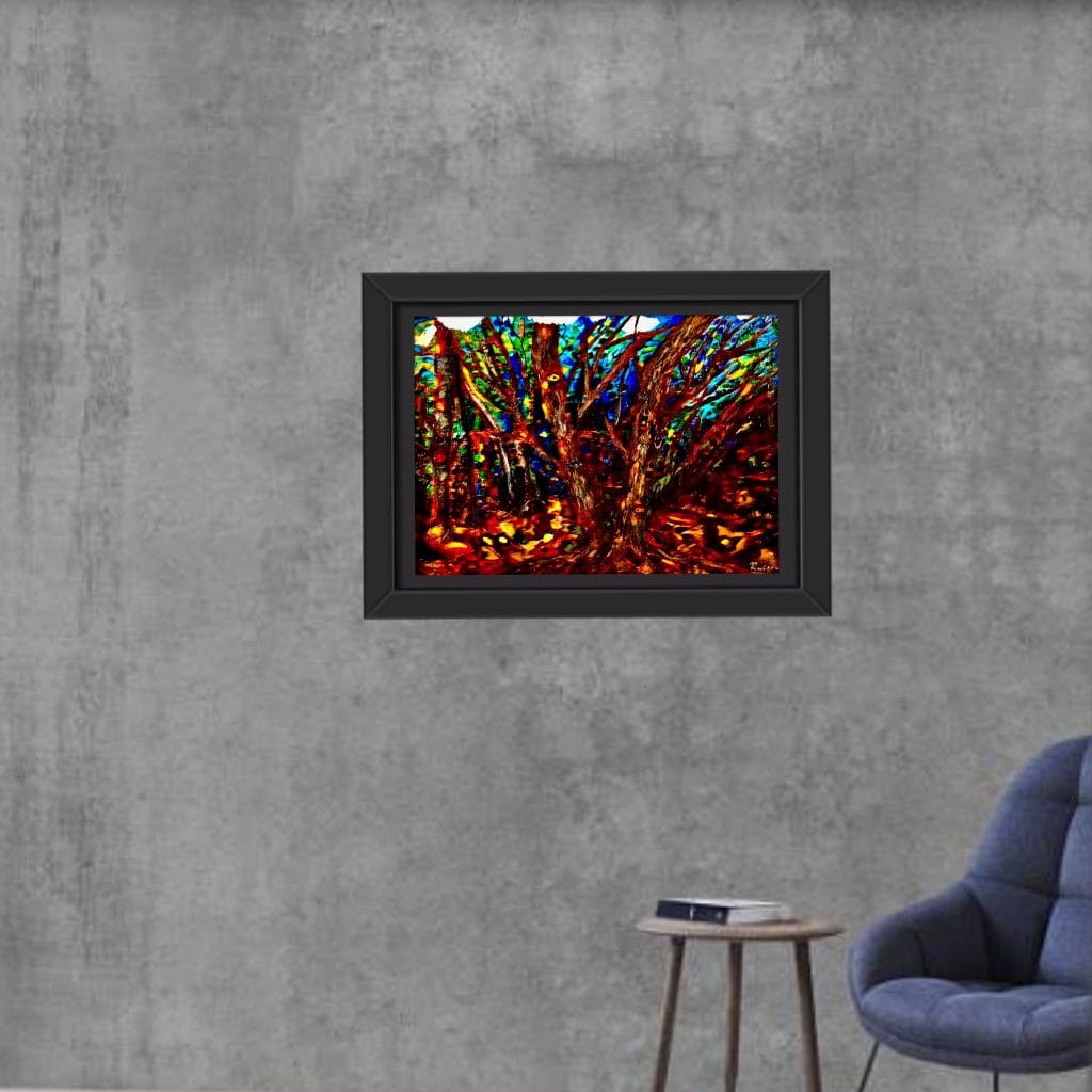 Mysterious forest stained glass painting,original art to buy