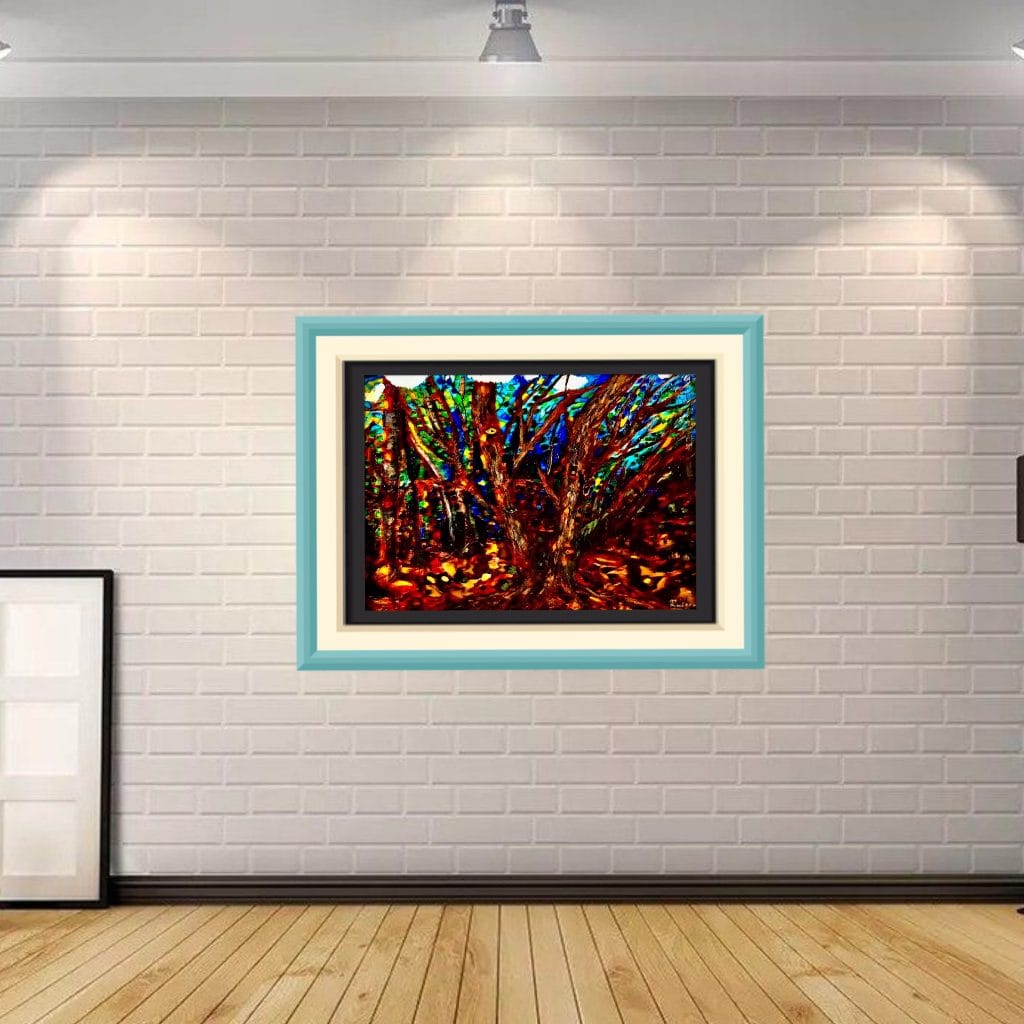 Mysterious forest stained glass painting,original art to buy