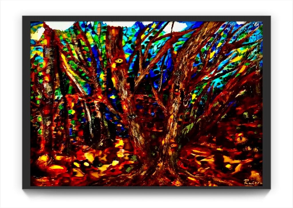 Mysterious forest stained glass painting,original art to buy