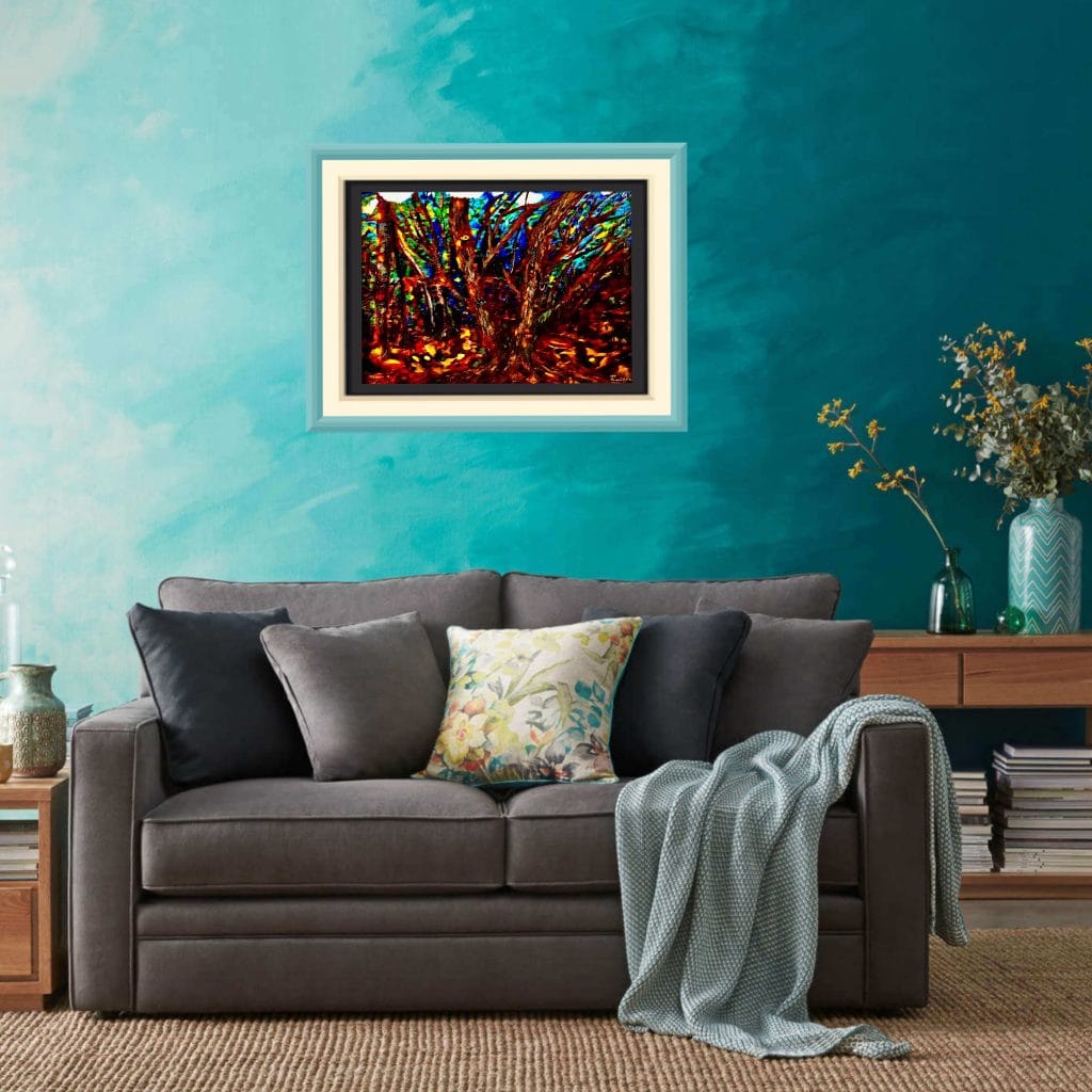 Mysterious forest stained glass painting,original art to buy