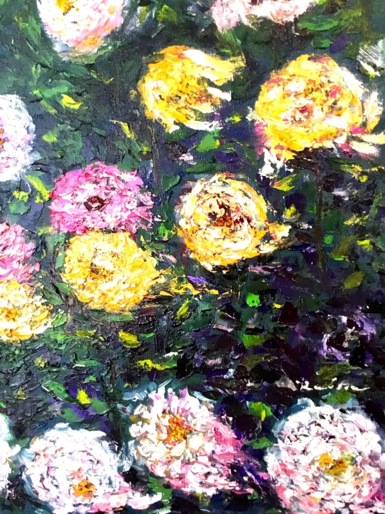 Chrysanthemum flower bed,original oil painting impasto style,monet ,buy art