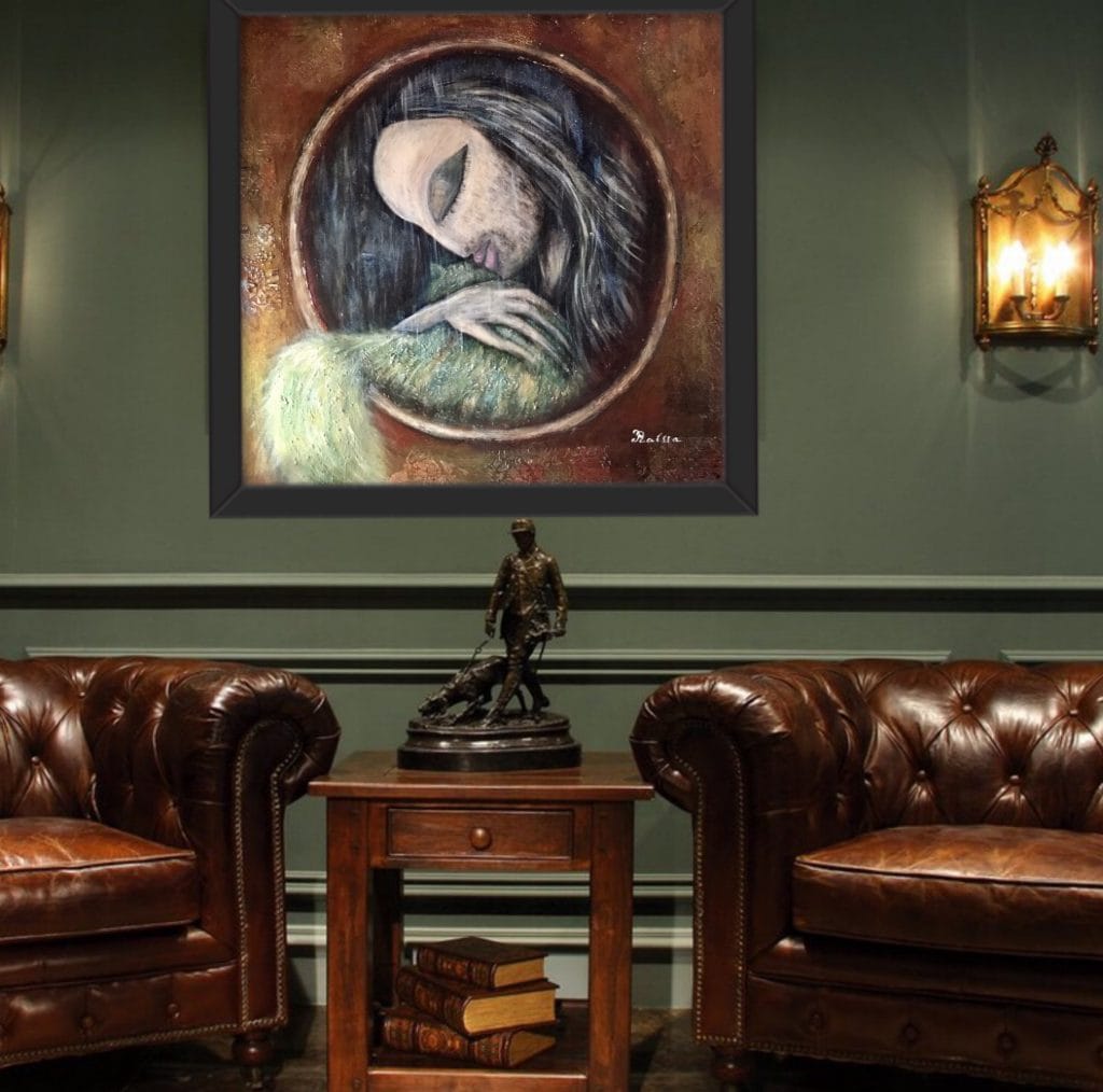 Man with a cat oil painting to buy