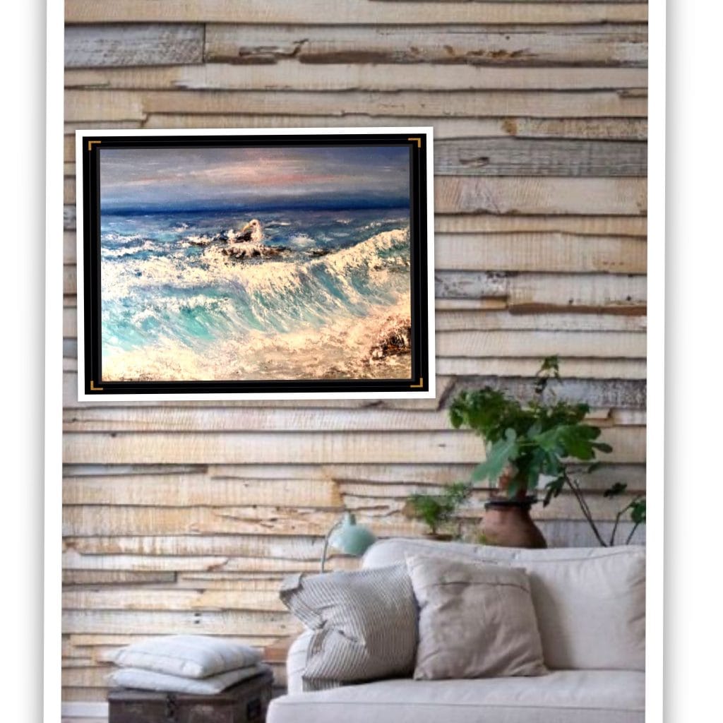 Seascape and a seagull,buy a painting,stormy ocean byy,buy art,waves and rocks,landscapes to buy