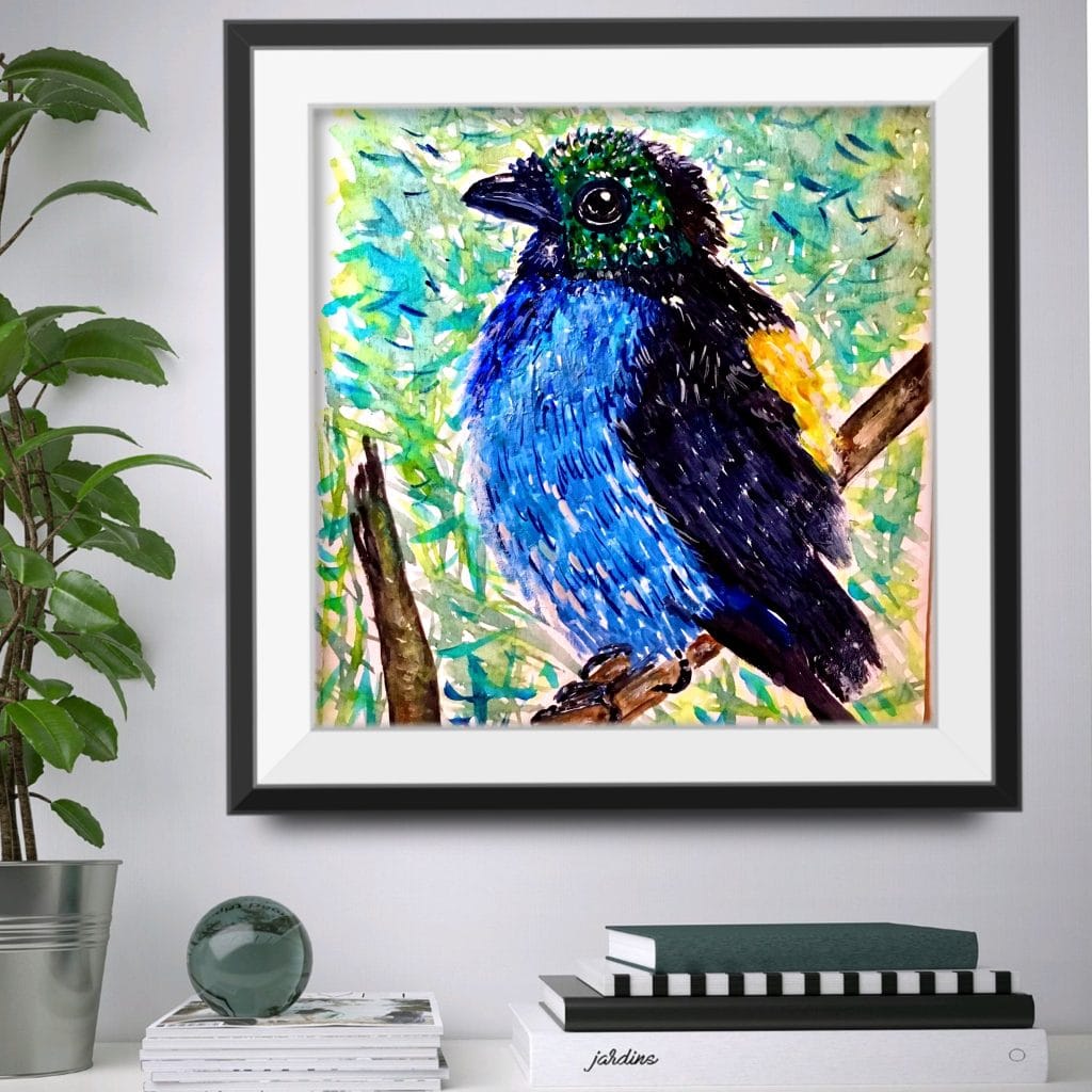 Paradise Tanagra exotic bird watercolour original painting for sale