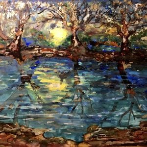 Sunset painting on yupo paper