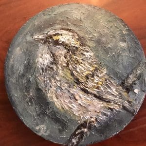 Sparrow bird on round canvas painting