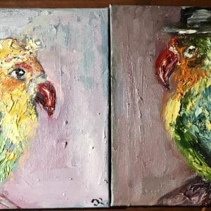Love birds diptych painting for sale