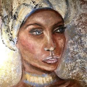 African woman portrait oil pastel painting for sale