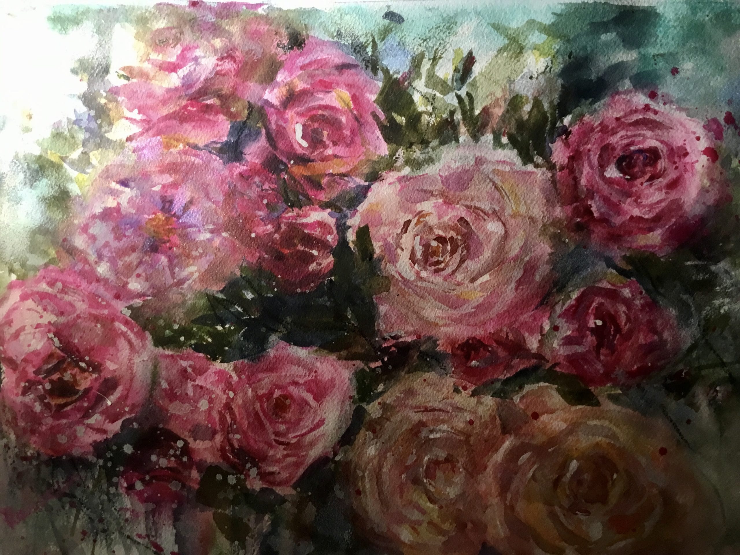 Roses watercolor painting for sale