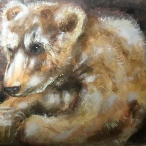 Bear drinking beer painting for sale