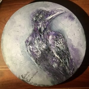 Raven round canvas painting for sale