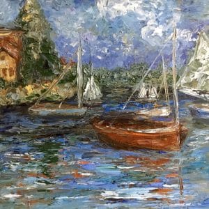 Boats on the lake original oil painting for sale