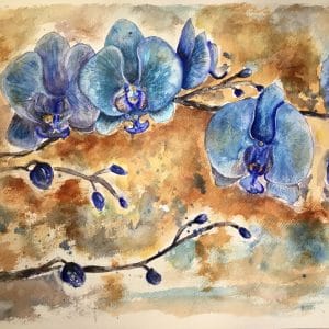 Blue Orchids watercolor painting for sale