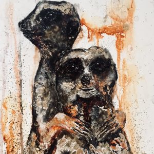 Original meerkats watercolour mix media painting