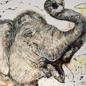Elephant mix media artwork on yupo paper