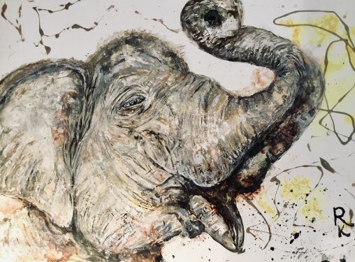 Elephant mix media artwork on yupo paper