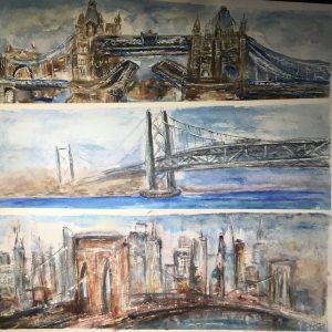 New york bridge,London Bridge mjapan bridge Painting watercolor