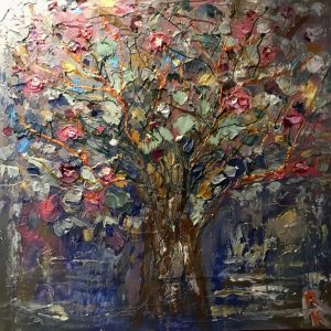 Apple tree triptych mix media painting