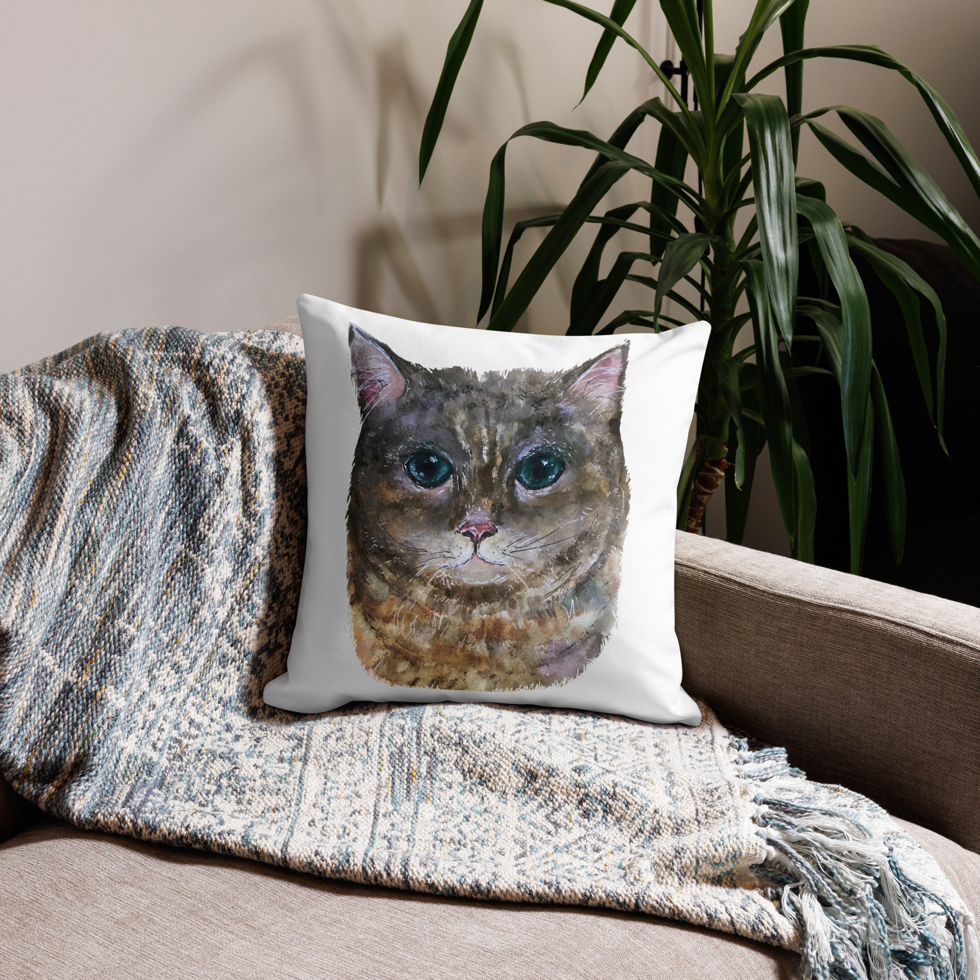 Grey cat Premium Pillow