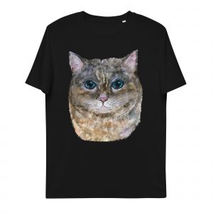 unisex-organic-cotton-t-shirt-black-front-642ed37723b9f.jpg Grey cat t shirt