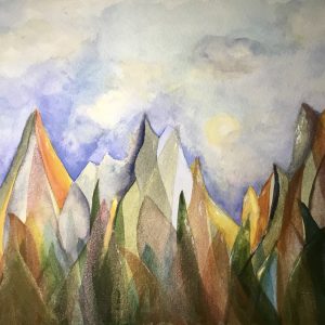 Fantasy landscape watercolor painting
