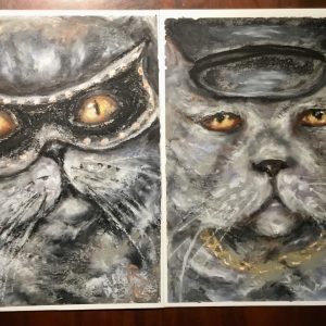 Sexy cats couple diptych