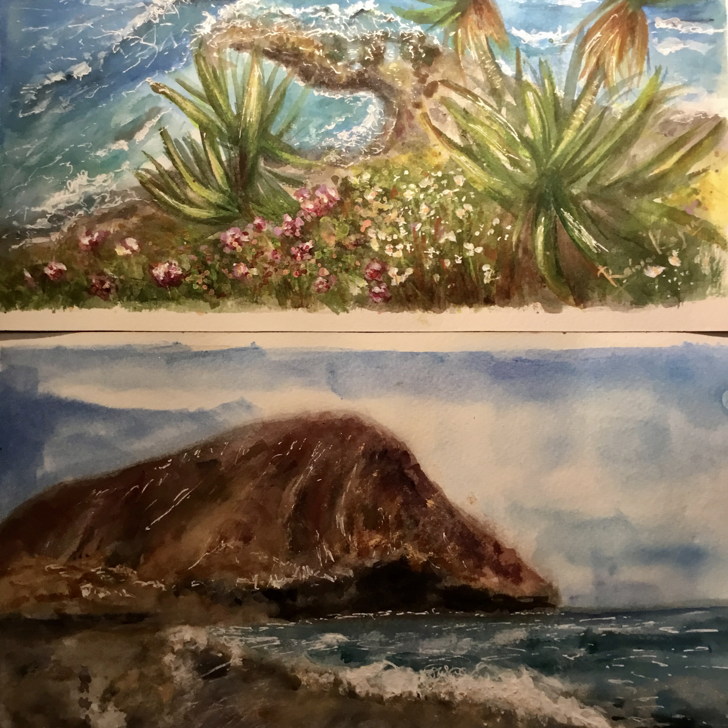Tenerife panoramic landscape original watercolor painting