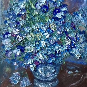 Blue flowers in a vase original oil painting 3 d canvas