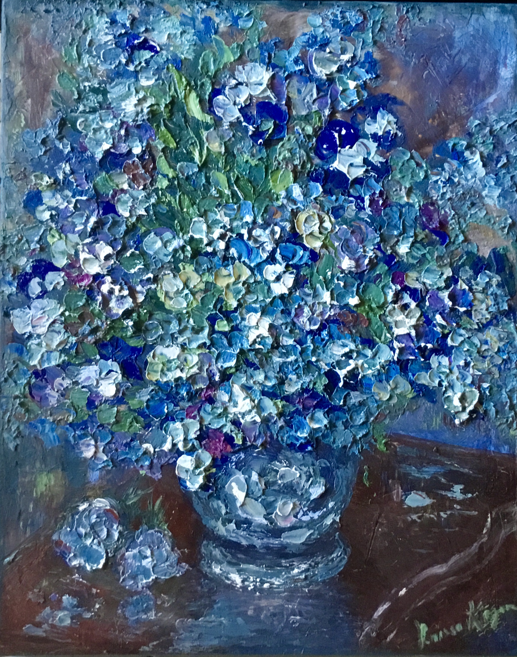 Blue flowers in a vase original oil painting 3 d canvas
