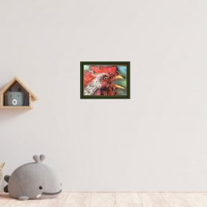 Red rooster original soft pastel painting on cardboard 