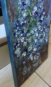 Blue flowers in a vase original oil painting 3 d canvas