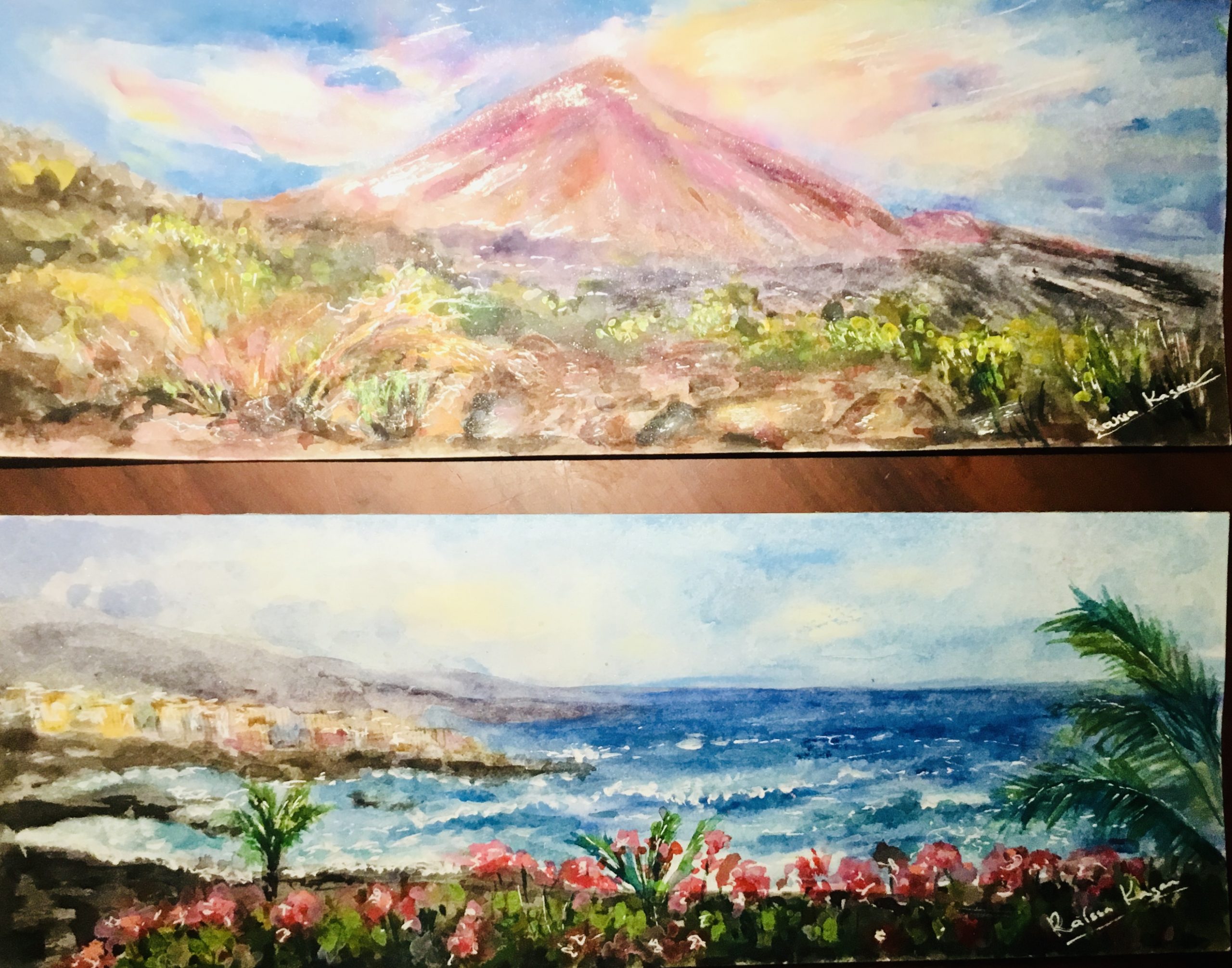 Tenerife panoramic landscape original watercolor painting