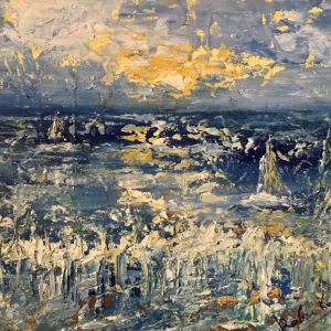 Semi abstract seascape original textured oil painting for sale