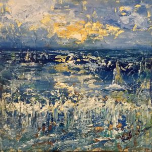 Semi abstract seascape original textured oil painting for sale