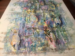 Original mix media artwork on yupo paper abstract aquarium 
