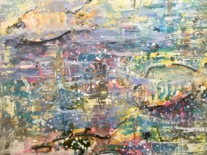 Original mix media artwork on yupo paper abstract aquarium 