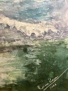 Pink and green sunset set of 2 paintings 