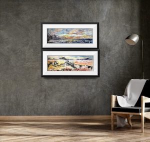 Set of 2 original panoramic abstract watercolor wall art