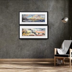 Set of 2 original panoramic abstract watercolor wall art