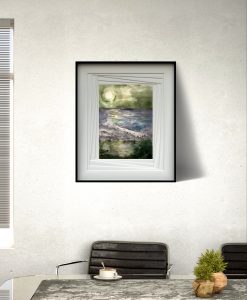Pink and green sunset set of 2 paintings 